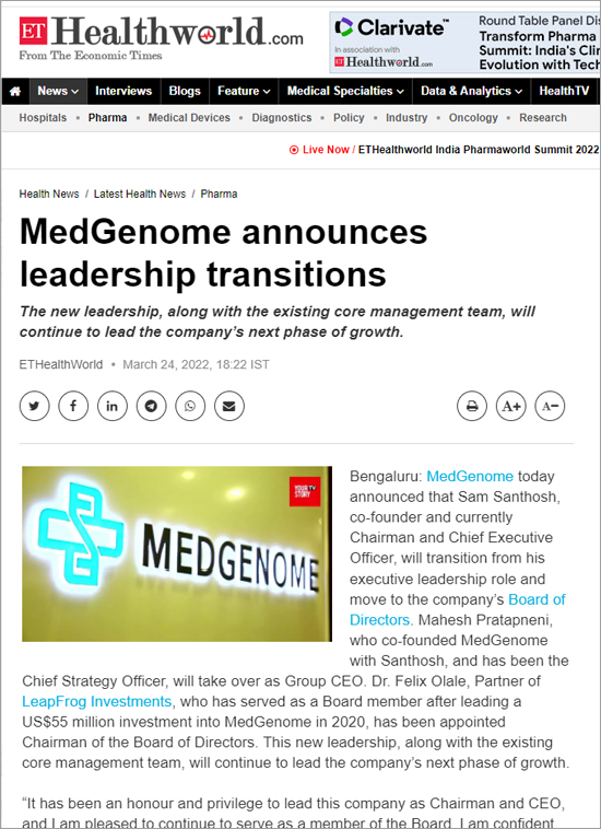 Medgenome News Article